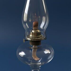 Large Antique Clear Glass Pedestal Eagle Oil Lamp 17.5" Height